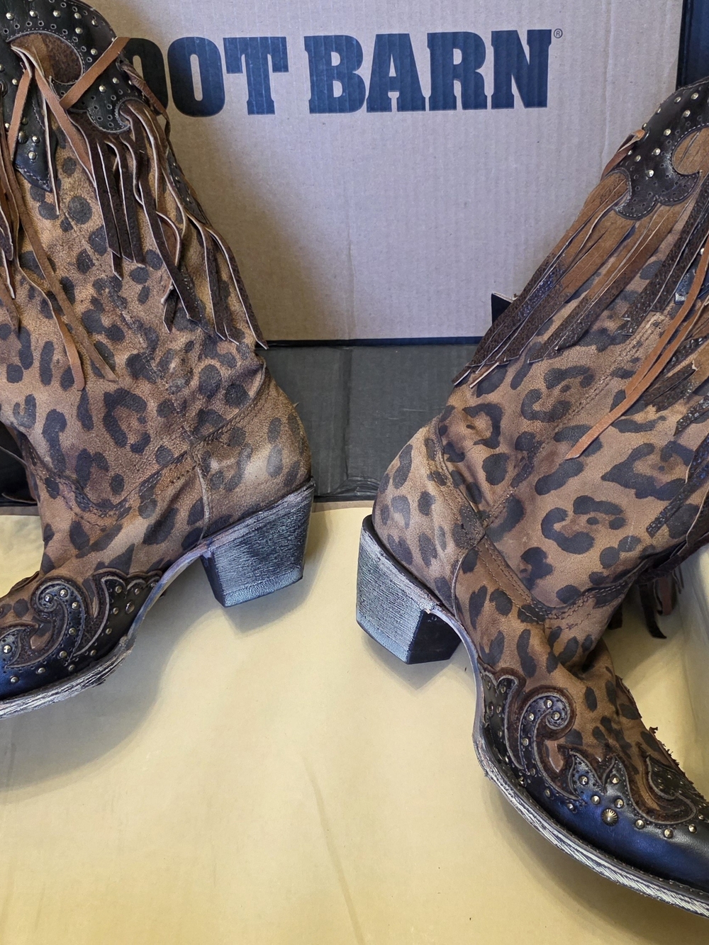 Corral Leopard Print Fringe Western Boots - Brown - Picture 3 of 6